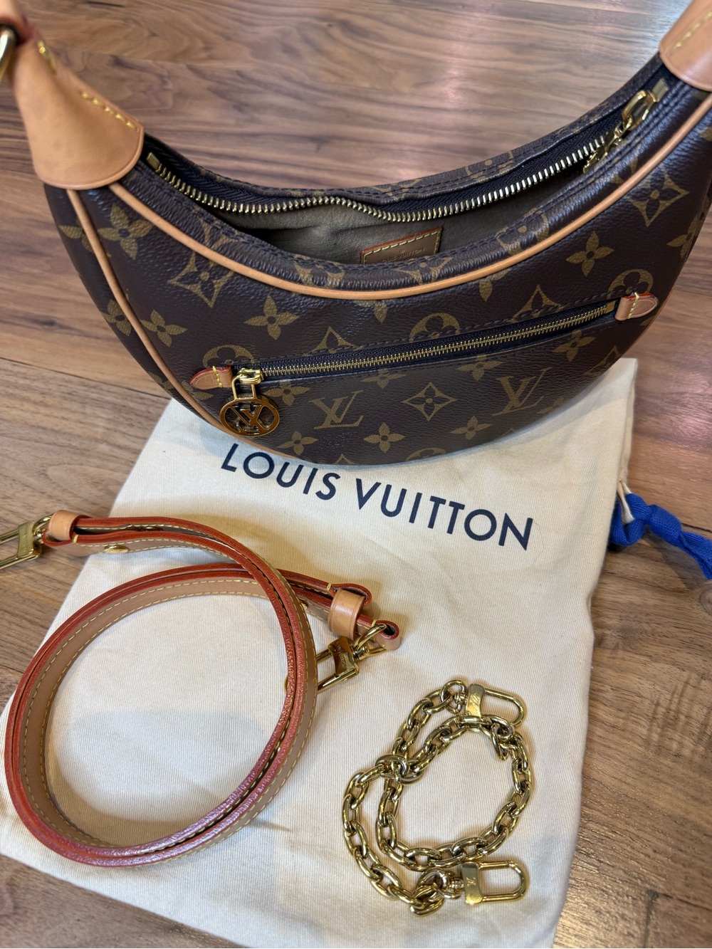 Louis Vuitton Loop Bag Monogram Canvas Crescent Shoulder Bag with Gold Hardware
